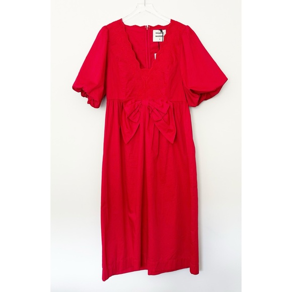 Damson Madder Aria Bow Midi Dress Red Size 16 - Picture 2 of 7
